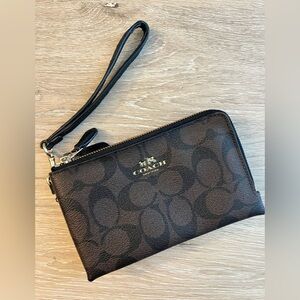 Coach Dark Brown Signature Wristlet